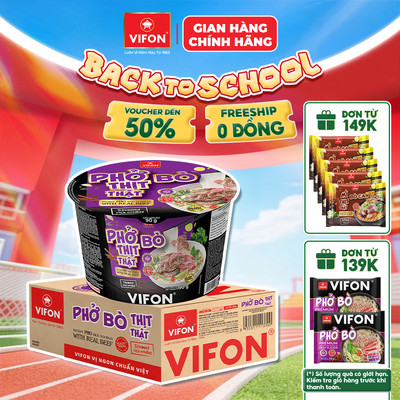 [VOUCHER HOT 10%] Thùng 12 Tô Phở Bò/ Phở Gà Thịt Thật VIFON 90gr Tiện Lợi và Đủ Dinh Dưỡng