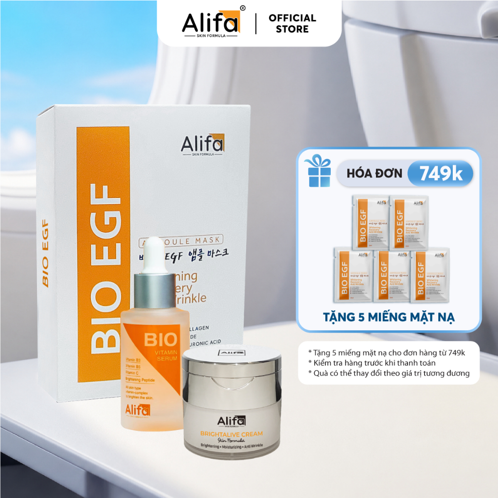 Combo 6: Serum dưỡng trắng da Alifa + Serum BIO + Hộp 10 miếng Mặt nạ Alifa phục hồi da
