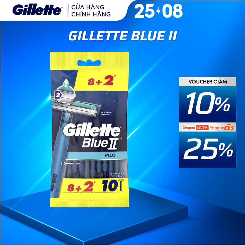 Dao Cạo Râu Gillette Blue II Plus - Gói 8+2 Cái