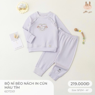 BỘ NỈ BÈO IN CÚN MÀU TÍM DÀNH CHO BÉ LIL LITTLE LOVE [NỈ DÀY DẶN, GIỮ ẤM TỐT ] SZ SZ 9/12M - 4Y (6DTD01)