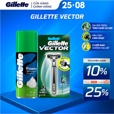 Combo Dao Cạo Râu GILLETTE Vector 1UP Hộp 1 Cán 1 Lưỡi Và Bọt Cạo Râu Gillette Hương Chanh Chai 175g