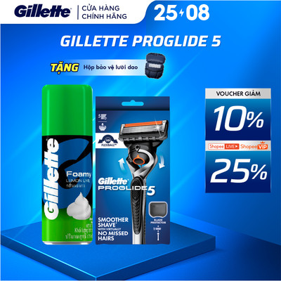 Combo Dao Cạo Râu GILLETTE Fusion Proglide Manual 1UP Hộp 1 Cán 1 Lưỡi Và Bọt Cạo Râu Gillette Hương Chanh Chai 175g