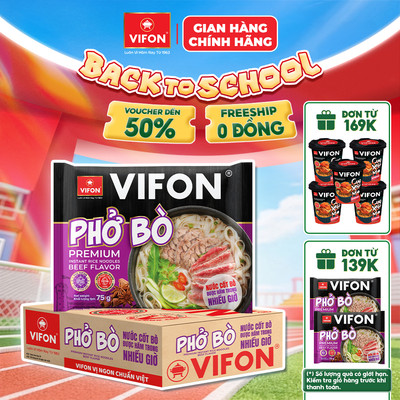 [VOUCHER HOT 10%] Thùng 24 Phở Bò VIFON Có Gói Nước Cốt Bò - Cung Cấp Dinh Dưỡng, 75g/Gói