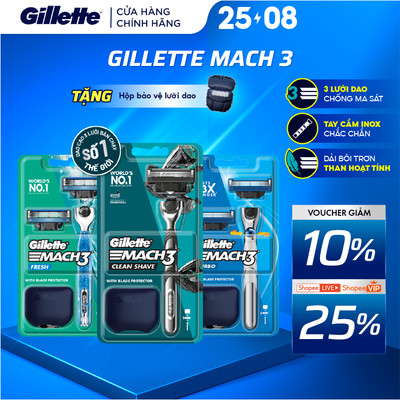 Dao Cạo Râu GILLETTE Mach3 Clean Shave /Mach 3+/ Mach3 Turbo - Hộp 1 Cán 2 Lưỡi/1 Lưỡi