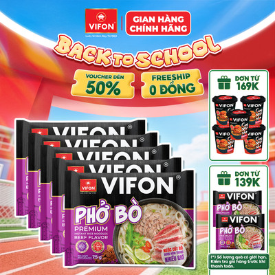 [VOUCHER HOT 10%] Set 5 Gói Phở Có Gói Sốt Thịt Bò/Gà VIFON - Thịt Thật Đậm Đà, Tiện Lợi, 75g 