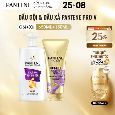 Combo Dầu Gội PANTENE Pro-V Và Dầu Xả Siêu Dưỡng Ngăn Rụng Tóc/ Phục Hồi Hư Tổn/ Suôn Mượt Óng Ả - Chai 650ML & 150ML