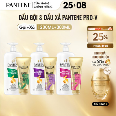 [VHL] Combo Dầu Gội PANTENE Pro-V Và Dầu Xả Siêu Dưỡng Ngăn Rụng Tóc/Phục Hồi Hư Tổn/Suôn Mượt Óng Ả-Chai 1200ML & 300ML