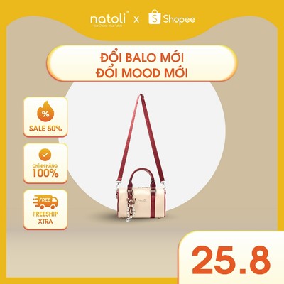 Túi đeo chéo da nữ NATOLI, túi trống mini da chống nước nhiều ngăn thời trang BST Trendy Bowling Bag T37