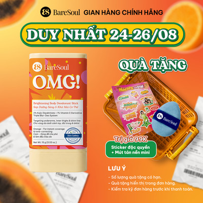 Sáp nhung dưỡng sáng & che khuyết điểm, khử mùi BareSoul OMG Cam 15g - Che phủ tức thì - Giúp làm sáng vùng nách