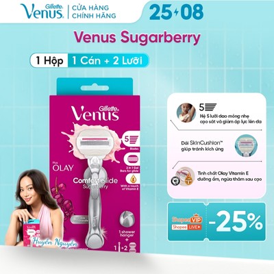 [LS] Dao Cạo Nữ GILLETTE VENUS Comfortgilde Hương Olay Sugarberry Với Dải Bôi Trơn - Hộp 1 Cán 2 Lưỡi