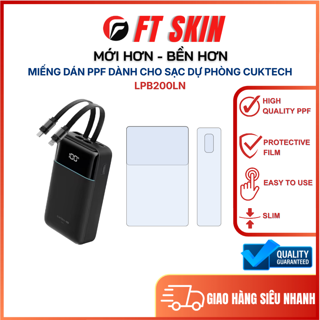 Miếng dán PPF chống trầy xước cho Cuktech LPB200NL 20000mAh có 2 dây sạc đi kèm - FT skin