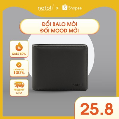 Ví nam nữ da gấp đôi dáng ngang NATOLI đựng thẻ cầm tay cao cấp BST Simple Horizontal Wallet V4