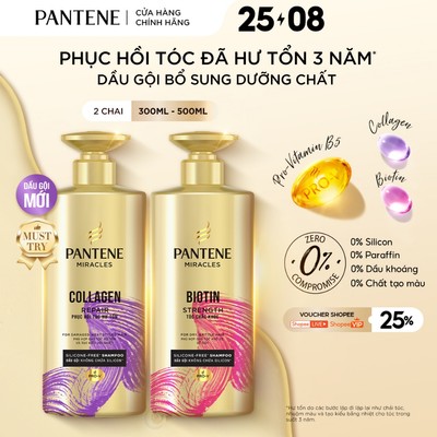 [MỚI] Combo 2 Dầu Gội PANTENE MIRACLES 0% Silicon & Bổ Sung Dưỡng Chất Cho Tóc - Chai 300ML/500MLx2