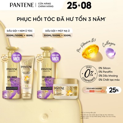 [MỚI] Combo 2 Dầu Gội 0% Silicon & Kem/ Mặt Nạ Ủ Tóc Serum PANTENE MIRACLES Bổ Sung Dưỡng Chất Cho Tóc Chai 300ML-500ML