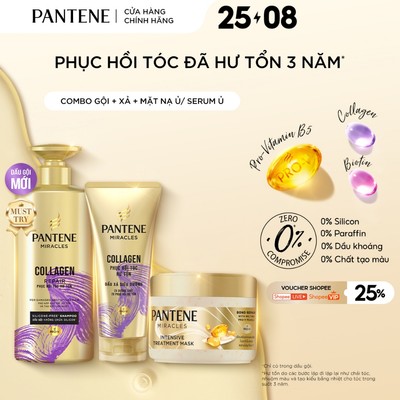 [MỚI] Combo 3: Gội+Xả+Ủ PANTENE MIRACLES:Gội 0%Silicone+Xả Siêu Dưỡng+ Mặt Nạ Ủ/Kem Ủ Tóc Serum Phục Hồi Liên Kết Tóc
