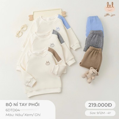 BỘ NỈ TAY PHỐI DÀNH CHO BÉ LIL LITTLE LOVE [NỈ DÀY DẶN, GIỮ ẤM TỐT ] SZ SZ 9/12M - 4Y (6DTD04)