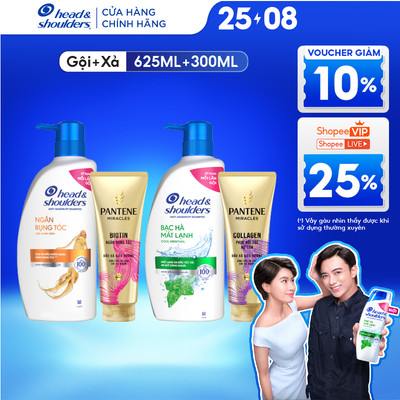 Combo2 Dầu Gội HEAD & SHOULDERS Ngăn Rụng Tóc/ Suôn Mềm Óng Mượt Chai 625ml Và Kem Xả PANTENE 3MM 300ML