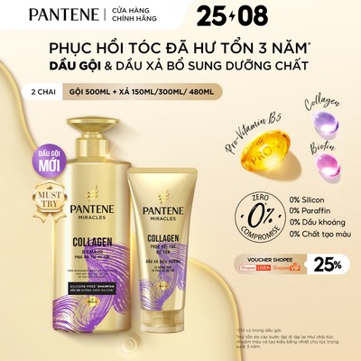 [MỚI] Combo Gội+Xả PANTENE MIRACLES - Gội 0% Silicone & Xả Siêu Dưỡng Dưỡng Chất 500ML+480ML/300ML/150ML