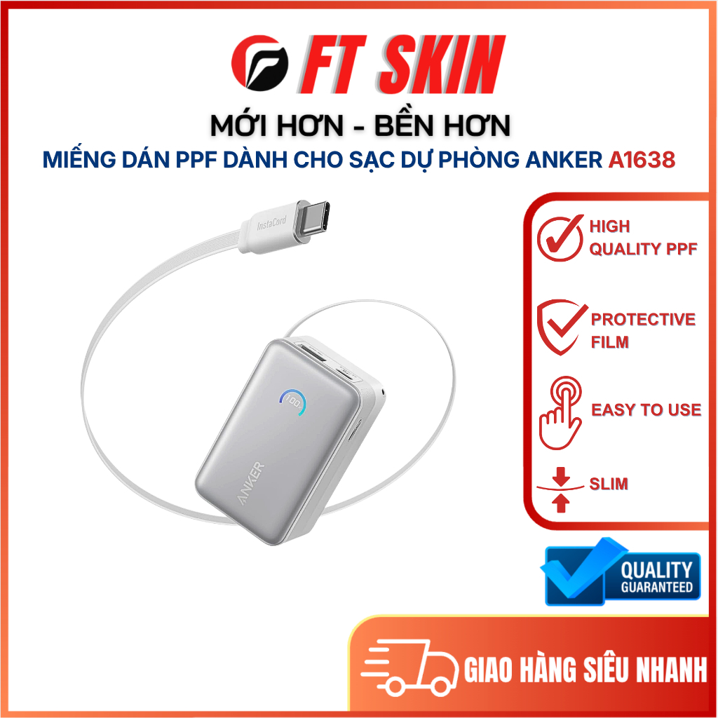 PPF bảo vệ sạc Anker A1638 45W 10000mAh, chất liệu nhập khẩu