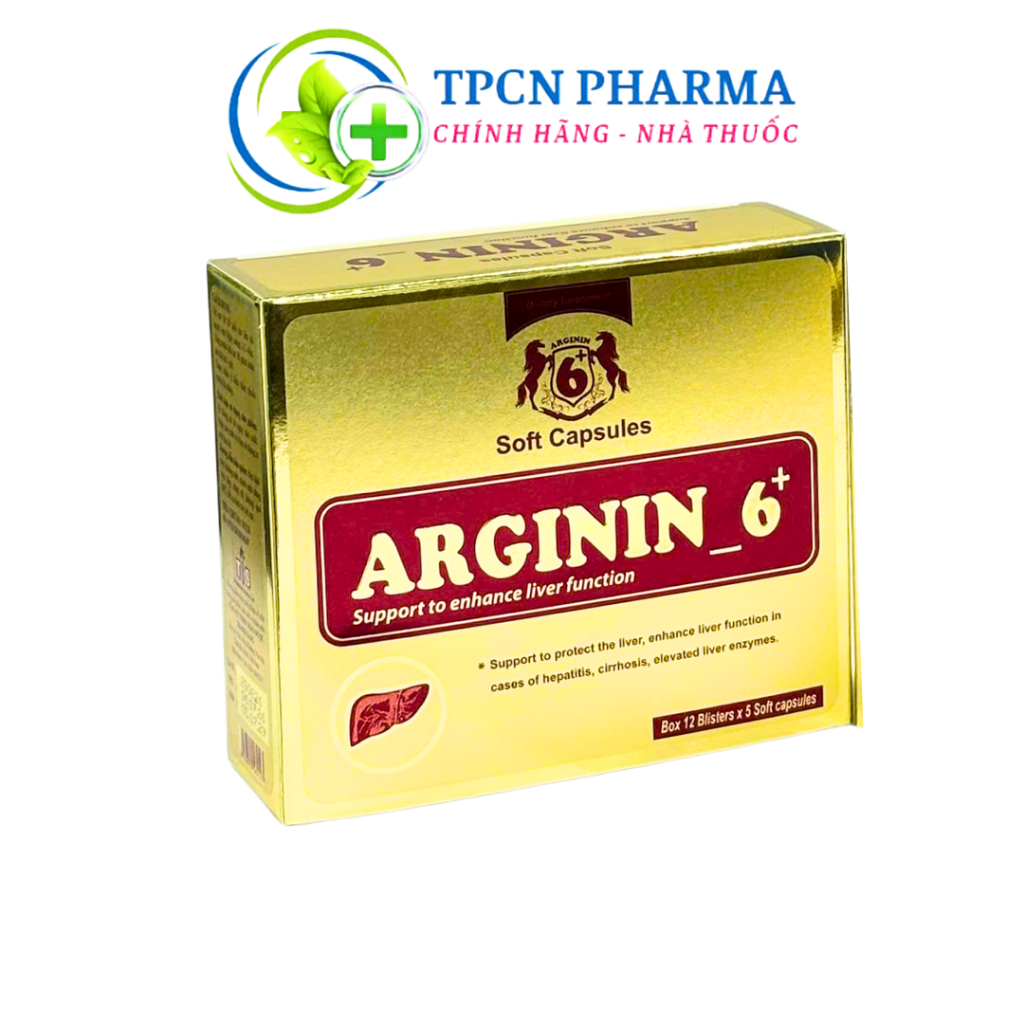 ARGININ 6+ Hỗ Trợ Bảo Vệ Gan, Tăng Cường Chức Năng Gan, hộp 60 Viên Nang Mềm