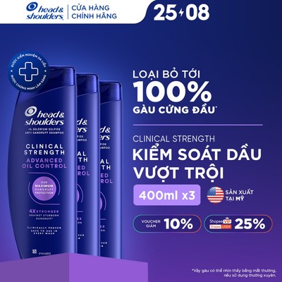 [MỚI] Combo 3 Dầu Gội HEAD & SHOULDERS Clinical Strength 4X Sức Mạnh Dành Cho Da Đầu Có Dầu Nhờn Chai 400ml