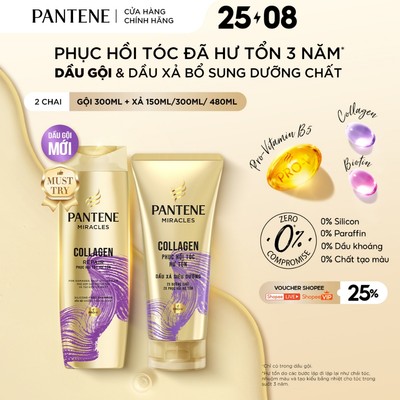 [VHL]Combo 2 Gội+Xả: Dầu Gội PANTENE 0% Silicon 300ml &Xả Siêu Dưỡng Cho Tóc Chắc Khỏe/ Phục Hồi Hư Tổn (480/300/150ml)
