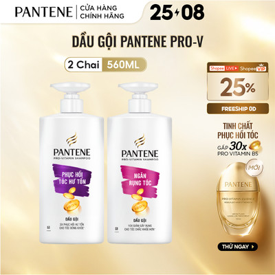 Combo 2 Dầu Gội PANTENE Pro-V Ngăn Rụng Tóc/ Phục Hồi Hư Tổn - Chai 560mlx2