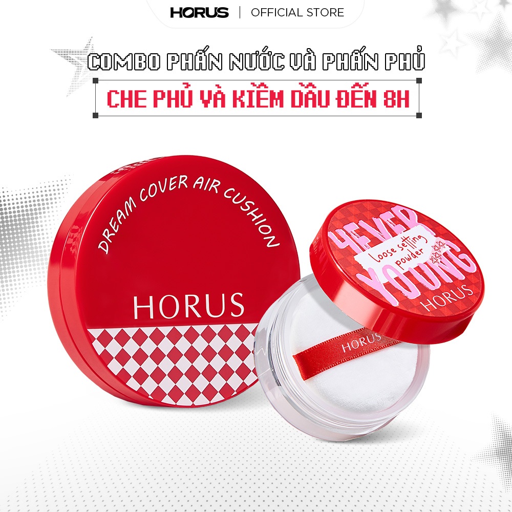 Combo Phấn nước Horus Dream Cover Air Cushion 10g + Phấn phủ Horus 4EVERYOUNG LOOSE SETTING POWDER 7