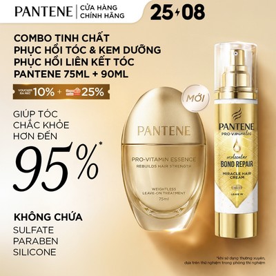 Combo Tinh Chất Phục Hồi Tóc PANTENE Pro-Vitamin Essence 75ML + Kem Dưỡng Phục Hồi Liên Kết Tóc PANTENE 90ML
