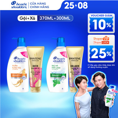 Combo Dầu Gội HEAD & SHOULDERS Chai 370ml Và Dầu Xả Siêu Dưỡng PANTENE Miracles 300ml