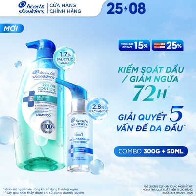 [MỚI] Combo Dầu Gội Kiềm Dầu/ Giảm Ngứa 72 GIỜ Và Xịt Dưỡng 5 TRONG 1 HEAD & SHOULDERS Làm Sạch Gàu Vượt Trội 300g+50ml