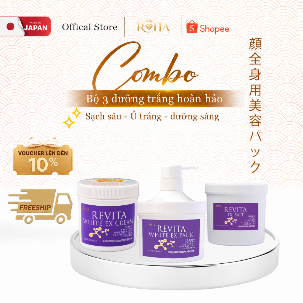 [Combo tẩy-ủ-dưỡng] Combo Dưỡng Trắng Cao Cấp Revita Nhật Bản