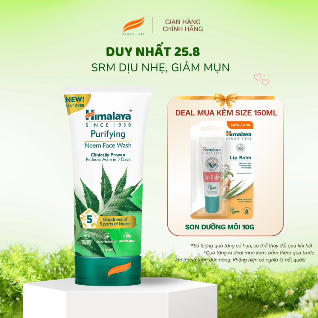 Sữa rửa mặt giảm mụn mờ thâm và sạch dầu thừa Himalaya Purifying Neem Face Wash 150ml