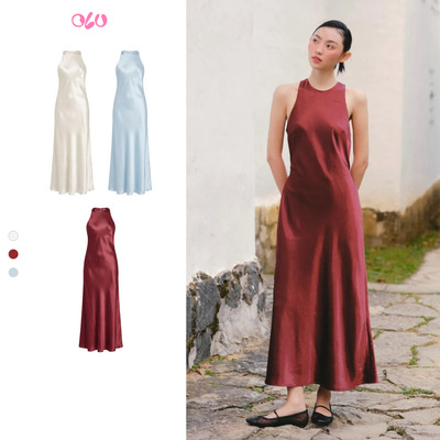 Đầm lụa maxi OLV thắt eo thanh lịch Silky Halter Dress nhiều màu phù hợp đi tiệc