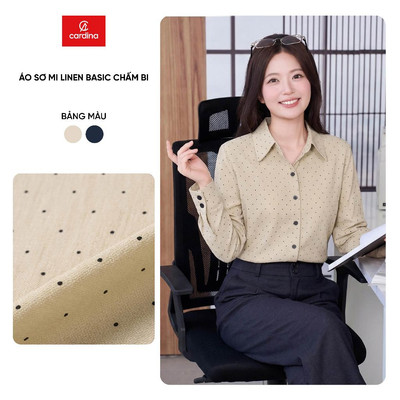 Áo sơ mi nữ CARDINA chất liệu linen dài tay chấm bi kiểu dáng basic 6ASD05