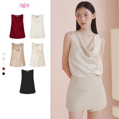 Áo OLV lụa cổ đổ dáng suông thanh lịch Satin Draped Cowl Top nhiều màu phù hợp đi chơi đi tiệc