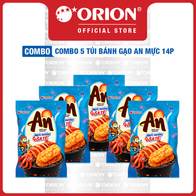 Combo 5 Túi 14 Gói Bánh Gạo Nướng An Vị Mực Nướng Sa Tế (99,4g/Túi)