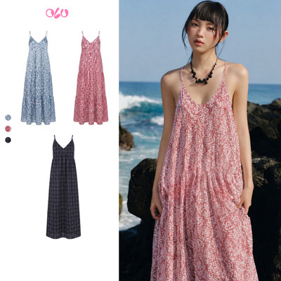 Đầm maxi OLV caro cổ V thanh lịch Plaid Sleeveless V Neck Maxi Dress phù hợp đi chơi