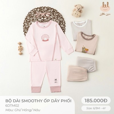 Bộ dài tay dây phối dành cho bé Lil Little Love [ Siêu Mềm, Mát, Mịn Co Dãn Và Thấm Hút Mồ Hôi Tốt]Size 6M - 4Y (6DTM02)