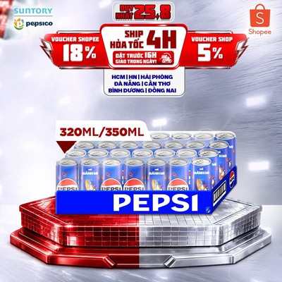 [Giao sau lễ] Thùng Nước Ngọt Giải Khát Có Gaz Pepsi Lon Xanh (320ml/lon hoặc 350ml/lon)
