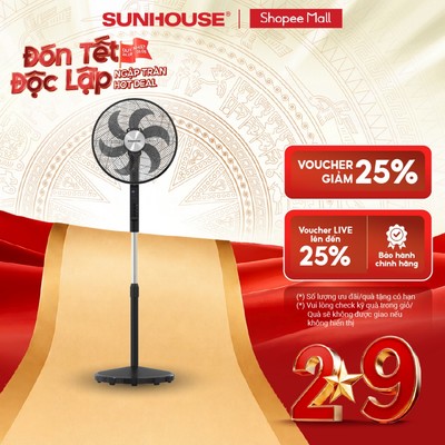 Quạt đứng 6 cánh Sunhouse SHD7356B - Hiển thị nhiệt độ phòng - 3 chế độ gió - Chiều cao thay đổi linh hoạt
