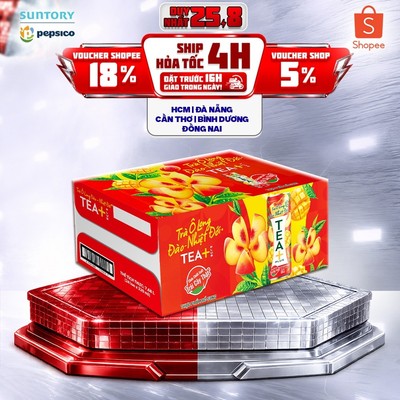 [Giao sau lễ] Thùng 24 Lon Trà Ô Long Tea+ Đào Trái Cây Nhiệt Đới (320ml/lon)