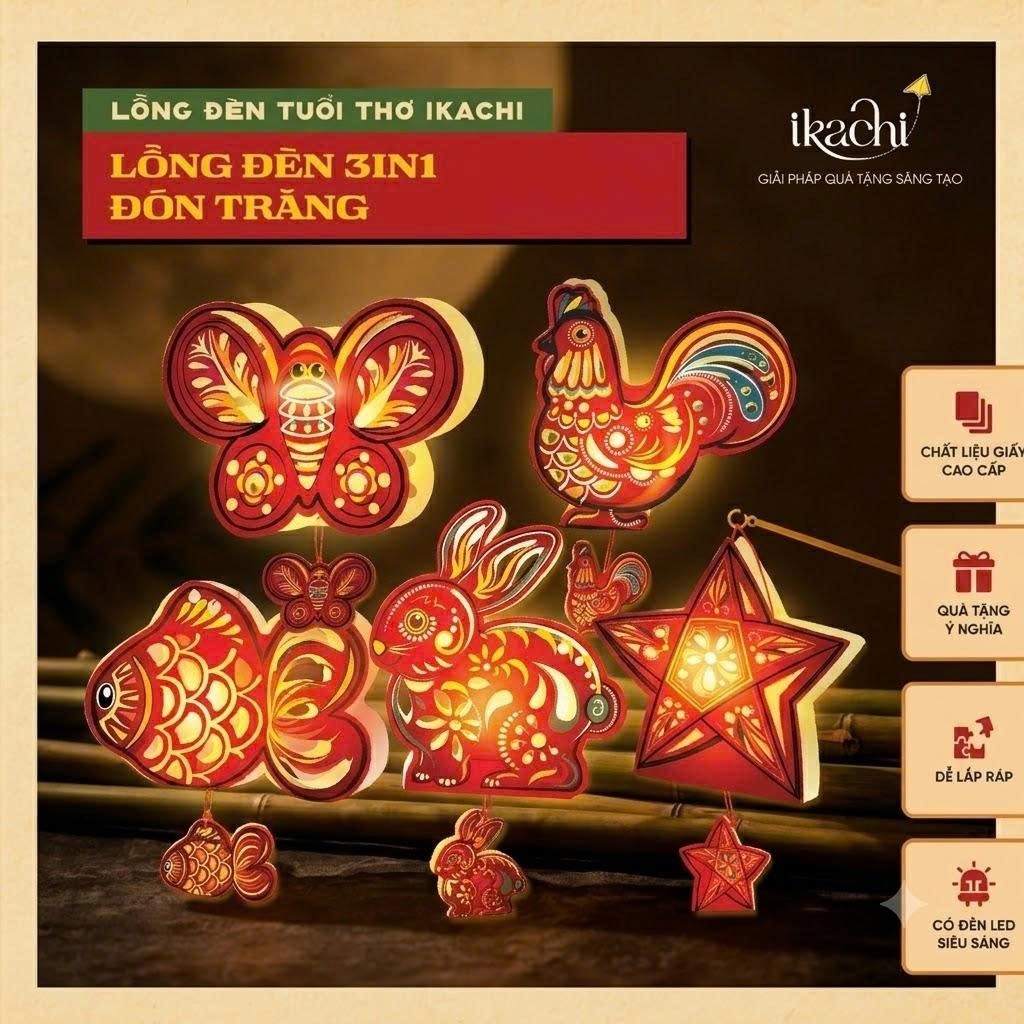 Lồng Đèn Tuổi Thơ IKACHI mini 3in1 Đón Trăng (lồng đèn, túi đeo chéo, móc khoá)