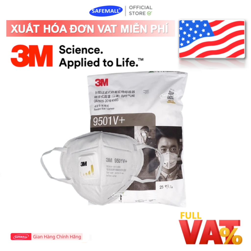 SAFEMALL Hộp khẩu trang 3M 9001 9501V có van, 9541, 9541V có van than họat tính lọc bụi mịn