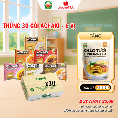 Thùng 30 Gói Cháo Ngon Tiện Lợi Achaki - 6 Vị Mỗi Vị 5 Gói
