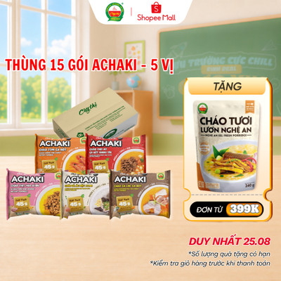 Thùng 15 Gói Cháo Ngon Tiện Lợi Achaki - 5 Vị Mỗi Vị 3 Gói