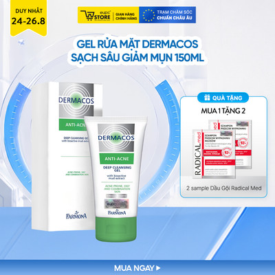Sữa Rửa Mặt Farmona Dermacos Anti-Acne 150ml Dạng Gel Sạch Sâu Giảm Mụn Chứa Bùn Hoạt Tính Cho Da Hỗn Hợp, Nhạy Cảm