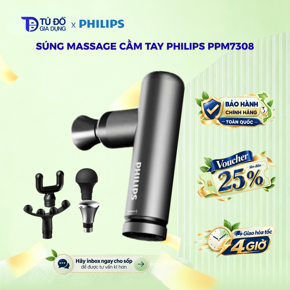 Súng massage cầm tay Philips PPM7308 PPM7307 - Nhỏ gọn | Đa năng - Giảm đau, căng cứng, mỏi cơ