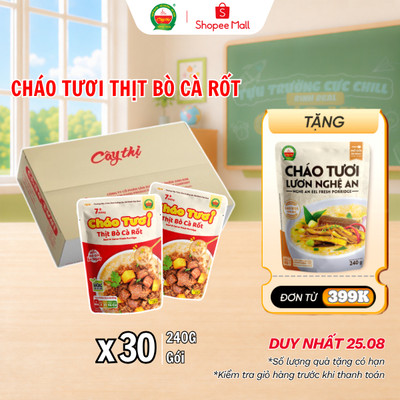 Thùng 30 Gói Cháo Tươi Thịt Bò Cà Rốt Cây Thị 240G/Gói