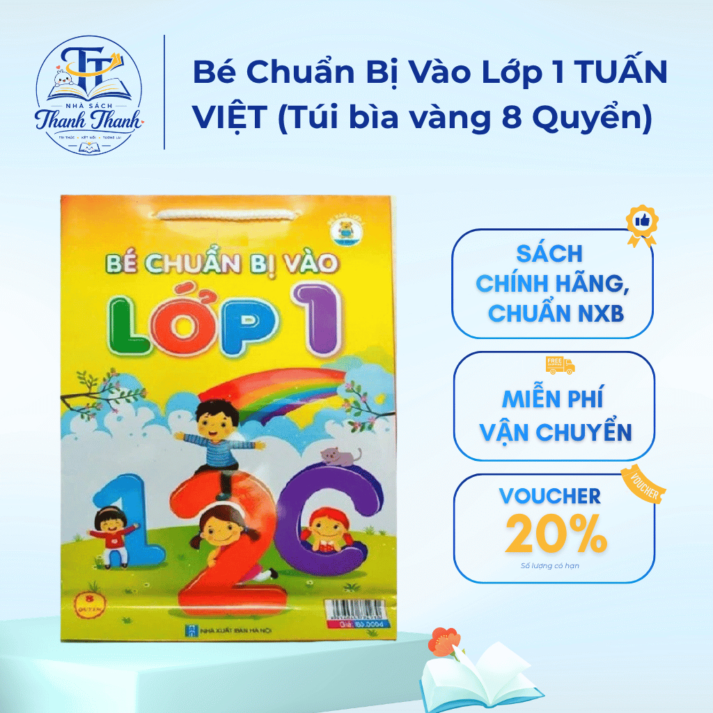 Sách - Bé Chuẩn Bị Vào Lớp 1 TUẤN VIỆT (Túi bìa vàng 8 Quyển) - Tủ Sách Bé Vào Lớp 1